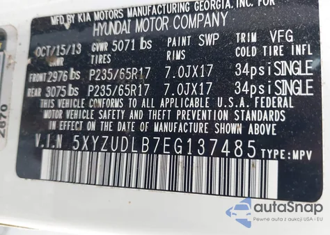 2014 Hyundai Santa Fe Sport 2.4L z USA, uszkodzony, nr VIN 5XYZUDLB7EG137485